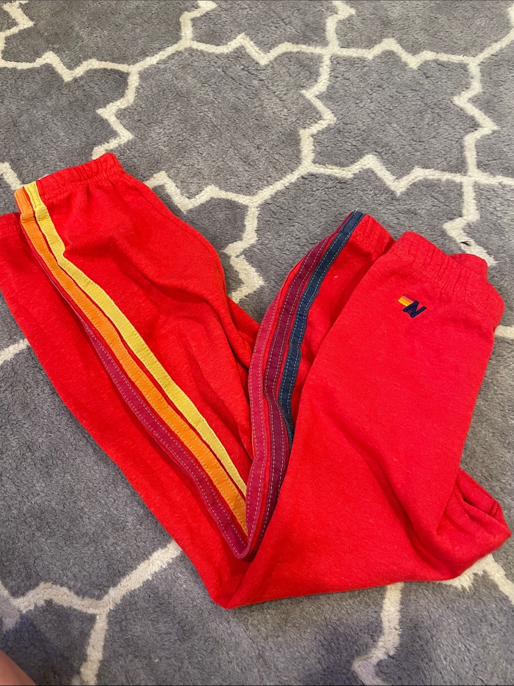 Kids Aviator Nation Red Joggers with Multicolor Side Stripes
